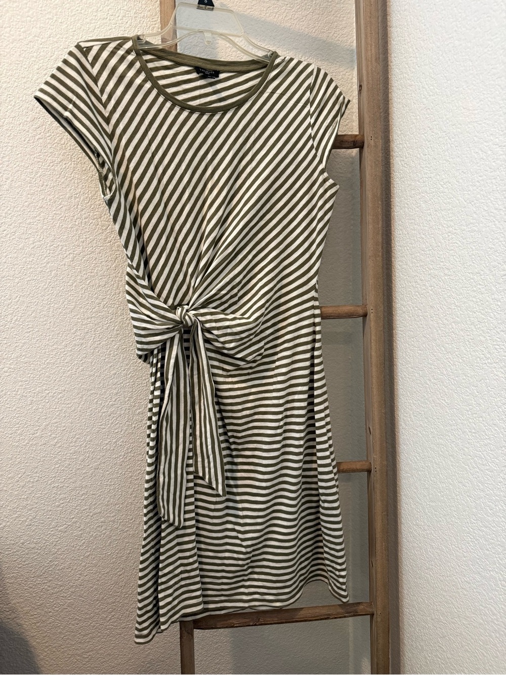 Talbots Striped Tie-Front Midi Dress in Olive and White